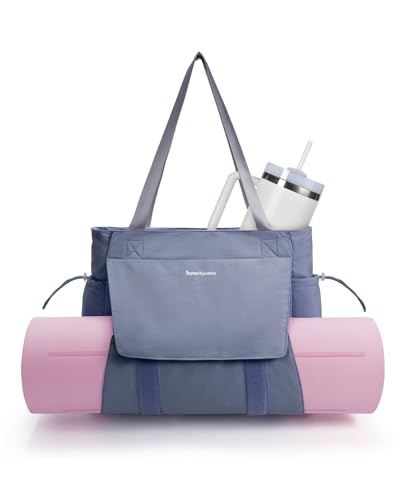 sportsnew Yoga Mat Bag Waterproof Tote Gym Bag Mat Carrier W/Wet Pocket - color: Gray Blue