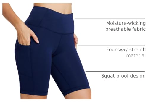 baleaf Women's High Waist Biker Shorts with 3 Pockets - color: Navy Blue-classic, size: XX-Large