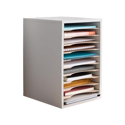 Safco Vertical Literature Organizer, 11 Compartments, Office and Classroom Mailbox with Adjustable Shelves, Wood Paper and Mail Sorter, Modern Gray