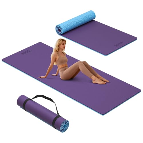 HAHE Wide Yoga Mat 72"x32"x0.4" Thick Pilates Mat with Carrying Strap | Exercise Mats for Home Workout, Wide Non-slip Exercise Mats, Double-Sided POE Fitness Mat for Yoga, Pilates & Travel - color: Purple+Sky Blue