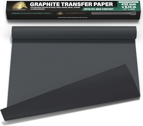 MyArtscape Graphite Transfer Paper Roll 17" x 30ft Black Waxed | Black waxed carbon paper graphite paper roll for reusable tracing on canvas wood paper glass metal and ceramic - size: 17" x 30ft