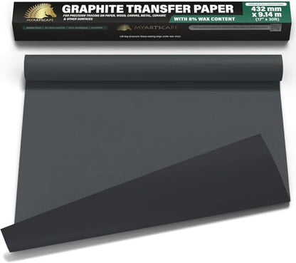 MyArtscape Graphite Transfer Paper Roll 17" x 30ft Black Waxed | Black waxed carbon paper graphite paper roll for reusable tracing on canvas wood paper glass metal and ceramic - size: 17" x 30ft