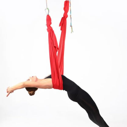 Aerial Yoga Hammock L:5M W:2.8M 5.5 Yards Aerial Pilates Silk Yoga Swing Set with 2000 Ibs Load Include Daisy Chain, Pose Guide - color: Red