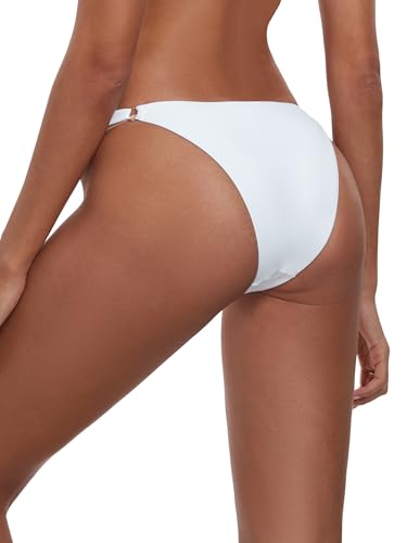 Colloyes Women's Low Waisted Bikini Bottoms Double Straps Cut-Out Cheeky - color: White, size: Small