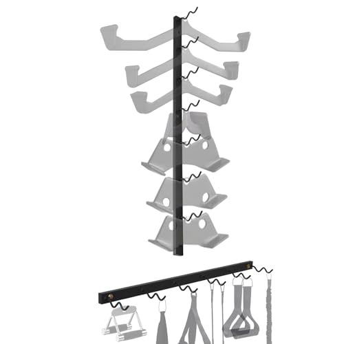 LAT Pulldown Storage,LAT Bar Organizer,LAT Pulldown Attachments.Attachment Storage Rack for Mag Grip - Home Gym Fitness Heavy Duty A-Frame Stand and Gym Wall Storage.（Pay attention to the spacing between hooks when hanging items） - color: Black-TZH