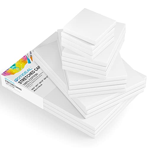 18Pcs Stretched Canvases, Multi Pack 4x4, 5x7, 8x10, 9x12, 11x14 | Primed White Set, 100% Cotton Artist Blank Canvas Boards for Painting, Acrylic Pouring, Oil Paint - color: White, size: Multi Pack-18 Pcs
