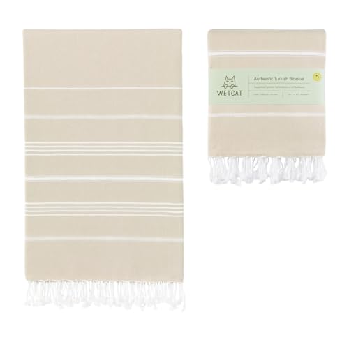 WETCAT Turkish Beach Blanket Sandproof (82"x82") 100% Turkish Cotton, Made in Turkey - Sand Free, Ultra Soft, Extra Large Throw for Picnic – Beige - color: Beige, size: XL Beach Blanket (82" x 82")