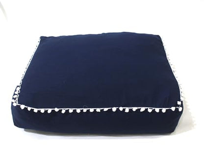 Mandala Barmeri Large Floor Pillow Cover Cushion Meditation Seating Ottoman Throw Cover Hippie Decorative Zipped Bohemian Pouf Ottoman Poufs, Pom Pom Pillow Cases (Blue, 24" square)