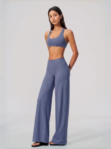 Womens Two Piece Workout Sets Spaghetti Straps Crop Top Matching Straight Leg Pants Gym Yoga Pilates Outfits - color: V-granite Blue, size: X-Large