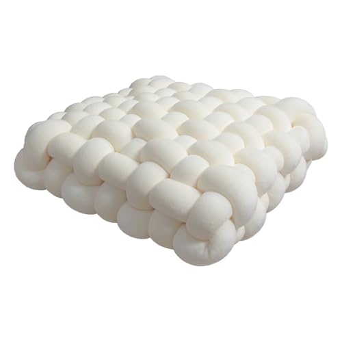 Knot Pillow Meditation Cushion Large Floor Cushions for Sitting Funky Throw Pillows Chair Pillows Soft Pad Square Knotted Seat Cushions for Home Decoration Living Room Bedroom Sofa Couch White - color: White, size: 14.5*13.5*4.5"