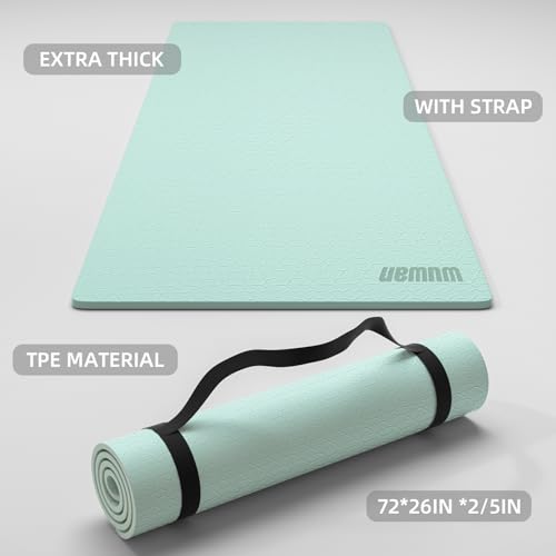 TPE Yoga Mat 72"x26"x0.4" Thick Non Slip Exercise Fitness Mat - color: Green
