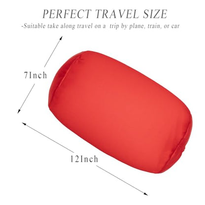 Microbead Bolster Tube Pillows with Double Cover, Squish Bean Bed Microbead Pillow Soft Neck Back Lumbar Support Smooth Cool Touch Comfortable Fabric(Red) - color: Red