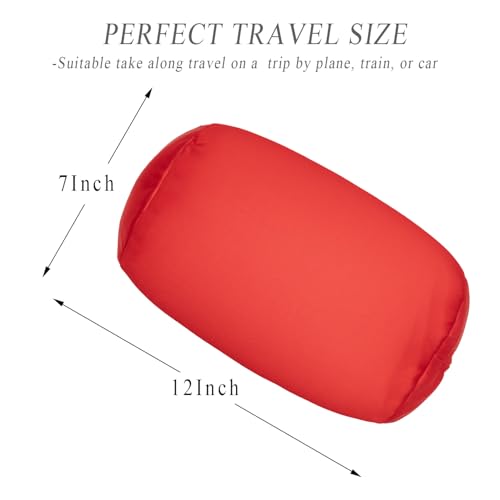 Microbead Bolster Tube Pillows with Double Cover, Squish Bean Bed Microbead Pillow Soft Neck Back Lumbar Support Smooth Cool Touch Comfortable Fabric(Red) - color: Red