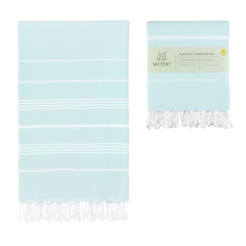 WETCAT Turkish Beach Blanket Sandproof (82"x82") 100% Turkish Cotton, Made in Turkey - Sand Free, Ultra Soft, Extra Large Throw for Picnic – Aqua - color: Aqua, size: XL Beach Blanket (82" x 82")