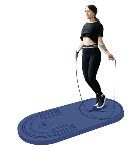 8/20/30mm Jump Rope Mat Fitness Exercise Mat Durable, Non-Slip, Workout Mats with Jump Rope & Carrying Bag for Home Gym Flooring (55"x 24") - color: Blue-30mm