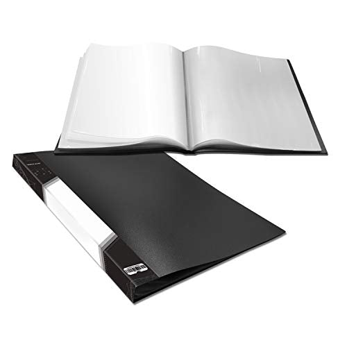 Presentation Book 40 Clear Pockets Sleeves Protectors Art Portfolio Clear Book for Artwork, Report Sheet, Letter (16.5x12.1inch) - size: 16.5x12.1inch (Black)