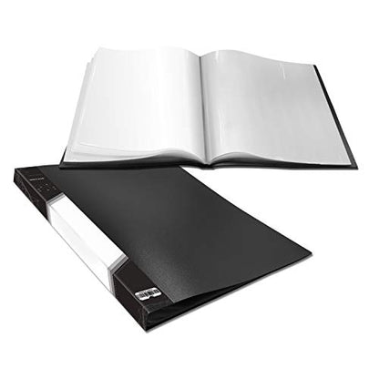 Presentation Book 40 Clear Pockets Sleeves Protectors Art Portfolio Clear Book for Artwork, Report Sheet, Letter (16.5x12.1inch) - size: 16.5x12.1inch (Black)