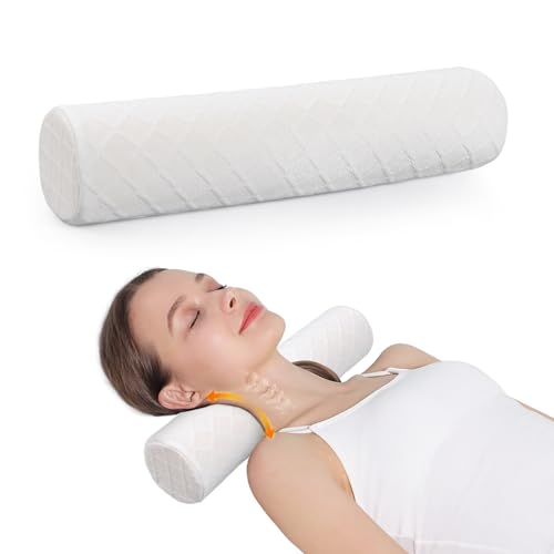Cozyhealth Cervical Roll Pillow, Medium Soft Memory Foam Neck Round Pillow Cylinder Bolster Pillow for Sleeping, Round Neck Support for Bed, Legs, Back and Yoga (White, Medium - 3.9" H) - color: White, size: Medium - 3.9" H