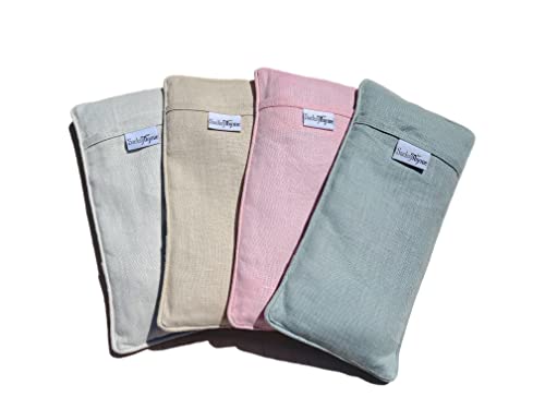 Sacksy Thyme Organic Linen Eye Pillow - Lavender & Flaxseed for Relaxation, Yoga, Stress Relief - Microwavable Heating Pad & Cool Compress - Made in USA - Gifts for Meditation - color: Sage (Unscented)