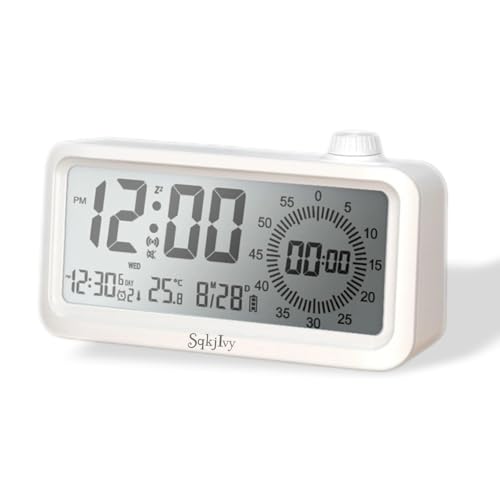 Visual Digital Timer for Kids with LCD Display,3-Level Adjustable Backlight,Temperature Date,Silent Operation,3 Alarms, Snooze,Type-C Charging for Kids Studying/Office/Sleeping/Kitchen(White)