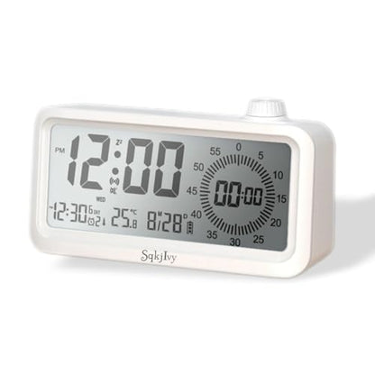 Visual Digital Timer for Kids with LCD Display,3-Level Adjustable Backlight,Temperature Date,Silent Operation,3 Alarms, Snooze,Type-C Charging for Kids Studying/Office/Sleeping/Kitchen(White)
