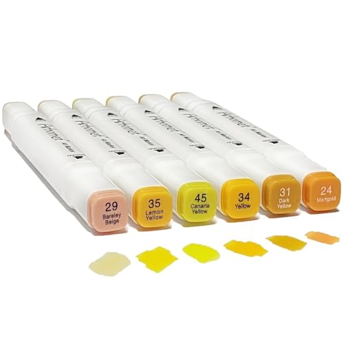 Arhomet 6 Colors Yellow Alcohol Markers Set, Dual Tips Art Markers Drawing Sketched Double Tipped for Adults(Yellow) - color: Yellow
