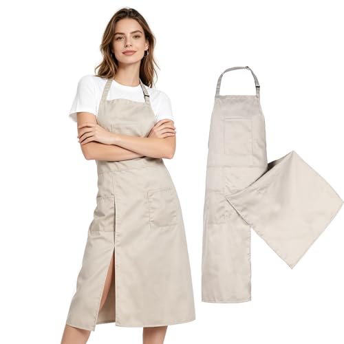 Pottery Split-Leg Make Ceramic Apron, Long Split-Leg Artist Painting Apron with 3 Pockets for Men and Women - color: Khaki