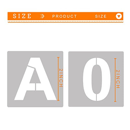 2'' Letter Stencils and Numbers, 36 Pcs Alphabet Art Craft Stencils, Reusable Plastic Number Templates Letter Stencil for Painting on Wood, Wall, Fabric, Rock, Chalkboard, Signage - color: 2 inch