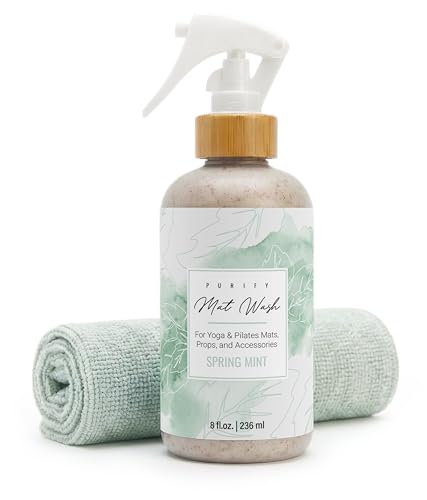 Organic Yoga Mat Cleaner Spray | 8oz Spring Mint with Microfiber Cloth | Made in the USA | Safely and Effectively Cleans All Mats and Pilates + Yoga Accessories