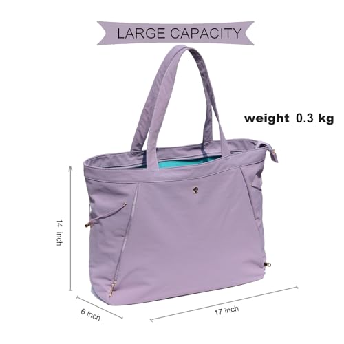 ESVAN Yoga Tote Bag for Women Shoulder Bags Drawstring for Office Workout Travel Carryall Pilates Gym and Beach - color: Nylon Lavender Purple