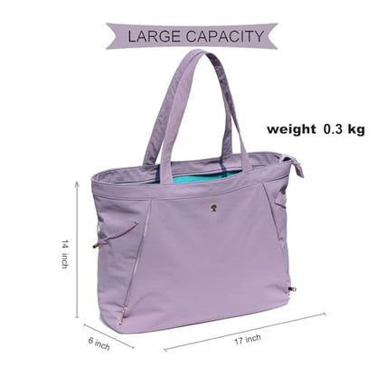 ESVAN Yoga Tote Bag for Women Shoulder Bags Drawstring for Office Workout Travel Carryall Pilates Gym and Beach - color: Nylon Lavender Purple