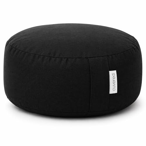 Meditation Cushion - 15" Buckwheat Pillow with Removable Cotton Cover and Carry Handle - Round Floor Cushion for Yoga, Meditation, Pilates, and Floor Sitting - Meditation Pillow by Cuvered