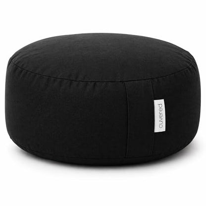 Meditation Cushion - 15" Buckwheat Pillow with Removable Cotton Cover and Carry Handle - Round Floor Cushion for Yoga, Meditation, Pilates, and Floor Sitting - Meditation Pillow by Cuvered