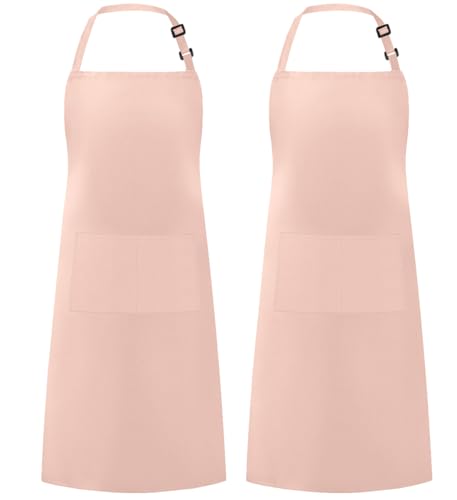 Syntus Apron for Men Women, Adjustable Cooking Kitchen Apron with 2 Pockets | Machine Washable, Firm Stitching, Stain Resistance, Long Tie Straps, 2 Pockets, Versatility, Unisex Use, Gift, BBQ - color: Nude Pink, style: 2 Polyester