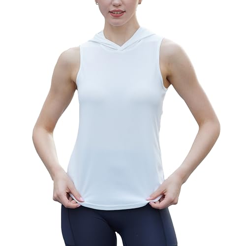 Womens Workout Hooded Tank Yoga Tops Running Shirts Quick Dry Gym Sleeveless Hoodie - color: 1 Pack: White, size: XX-Large