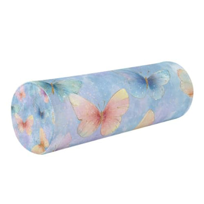 Neck Roll Pillow Bolster Pillows Round Health Memory Foam Long Cervical Cylinder Body Removable Washable Cover Bed Legs Back Yoga Butterfly Blue Pink - color: Butterfly 28