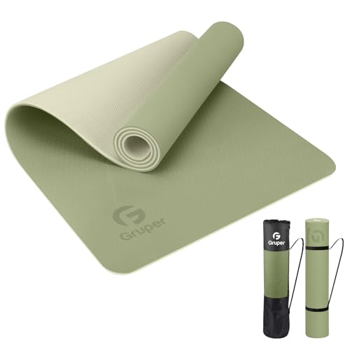 Gruper Yoga Mat Non Slip, Eco Friendly Fitness Exercise Mat with Carrying Strap,Pro Yoga Mats for Women,Workout Mats for Home, Pilates and Floor Exercises - color: Army Green, size: 0.31*24*72 Inches