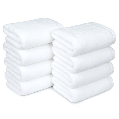 Amazon Basics 8-Pack Soft, Highly Absorbent, Quick-Dry Hand Towels, 100% Cotton, 28" x 16", White - color: White, size: Hand Towel, style: Hand Towel (Pack of 8)