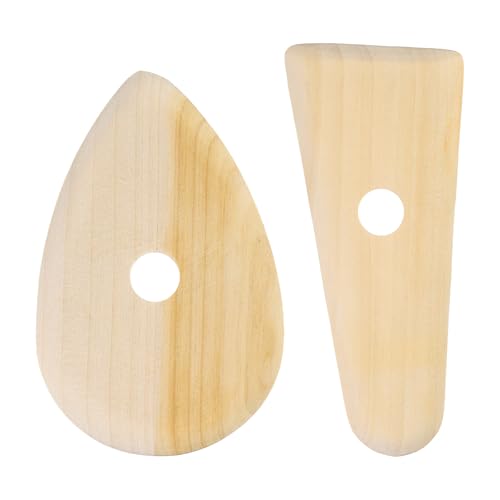 HARFINGTON 2pcs Pottery Ribs 10.3cm 11.7cm Wooden Clay Ceramic Sculpting Tools Set for Finishing Shaping and Smoothing Removing Finger Marks