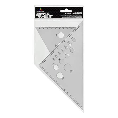 Alumicolor Aluminum Calibrated Drafting Triangle 2 Piece, 6 Inch & 8 Inch Set, 30/60 Degree (8 Inch) & 45/90 (6 Inch)
