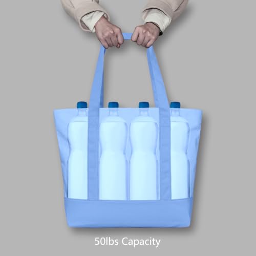 TOPDesign 1-Pack Canvas Tote Bag with an External Pocket, Reusable Grocery Shopping Bag, Top Zipper Closure, Daily Essentials (Light Blue) - color: Light Blue