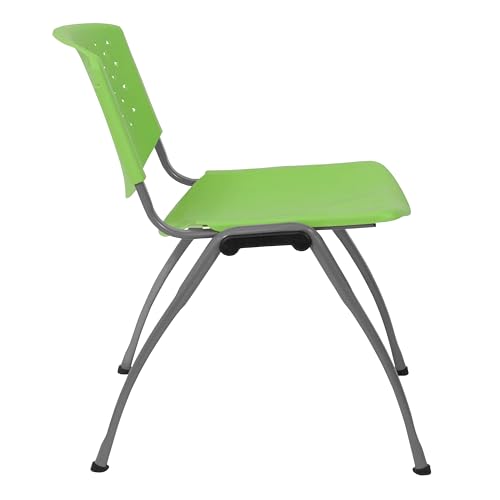 EMMA + OLIVER Home and Office Green Plastic Stack Chair with Perforated | Powder Coated, 880 LBS. Weight Capacity - color: Green