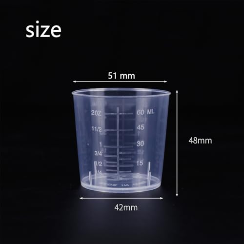 50 Pack 2 Ounce Epoxy Mixing Cups 60 ml Transparent Scale Cups, with 100 Pieces Wooden Stirring Sticks for Resin, Epoxy, Stain, Mixing Paint