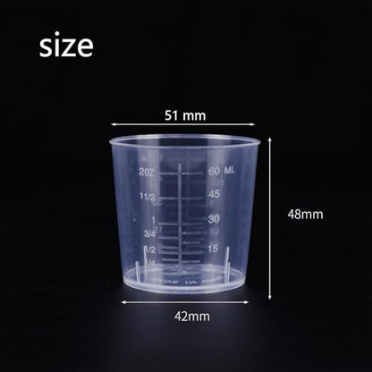 50 Pack 2 Ounce Epoxy Mixing Cups 60 ml Transparent Scale Cups, with 100 Pieces Wooden Stirring Sticks for Resin, Epoxy, Stain, Mixing Paint