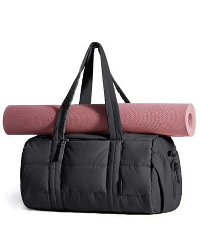 BAGSMART Reiki Gym Bag for Women Puffy Yoga Mat Travel Weekender Duffle Bag | Lint-Resistant Lining, Wet-Dry Pocket & Anti-Slip Mat Loop, Ultra-Light, Roomy for Workout Gear, Water Bottle, Travel, Sports - color: 24L-Jet Black, size: Large 24L