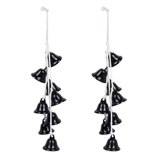 2 Pieces Witch Bells for Door Knob for Protection Handmade Decorative Door Hanging Bell Witch Wind Chimes for Boho Home Room Decor (Black) - color: Black