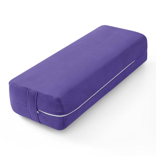 Wellsin Rectangular Yoga Bolster - Meditation Pillow with Washable Suede Cover, 27"X10" X5.5" - color: Purple