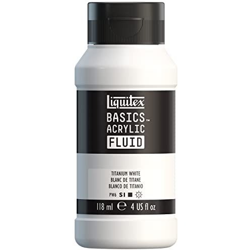 Liquitex Basics Acrylic Fluid Paint, 8.5-oz Bottle, Titanium White | Super Versatile, Fine Art Pigments; Fluid Consistency, Vibrant satin colors, Permanent, Lightfast, Water-Resistant Finish - color: Titanium White, style: 250ml (8.5-oz)