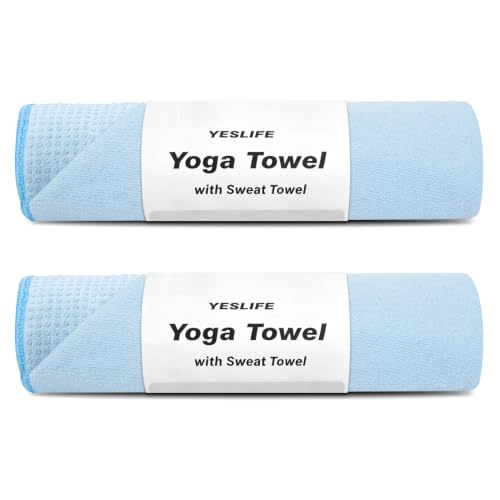 YESLIFE Non-Slip Yoga Towel, 2-Pack 72"x24", Blue, Set A | Microfiber yoga mat towel, grip dots, sweat absorbent, hot yoga Pilates workout, Blue, set A - color: 2 Blue