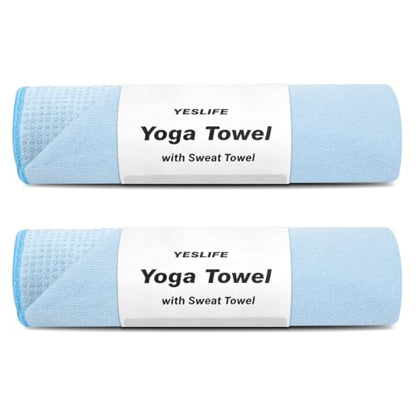 YESLIFE Non-Slip Yoga Towel, 2-Pack 72"x24", Blue, Set A | Microfiber yoga mat towel, grip dots, sweat absorbent, hot yoga Pilates workout, Blue, set A - color: 2 Blue